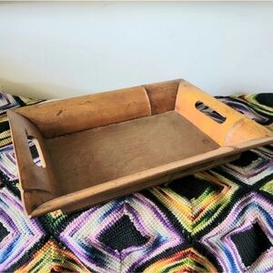Boho Vintage Wooden Serving Tray with Handles